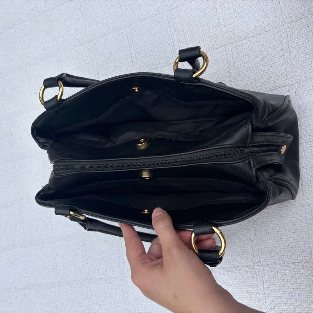 Women's Y2K Giani Bernini Black Leather Triple Compartment Spacious Shoulder Bag - Picture 3 of 8